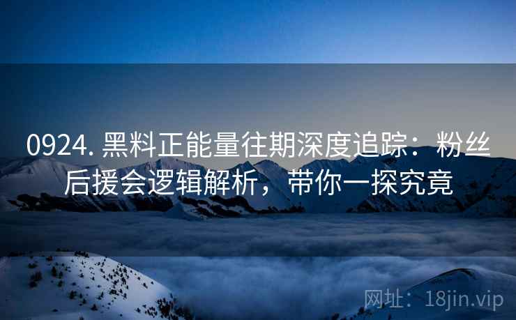 0924. 黑料正能量往期深度追踪：粉丝后援会逻辑解析，带你一探究竟